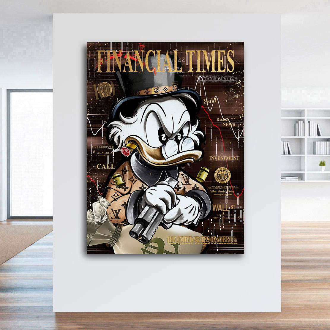 Blattgold Wandbild Dagobert Financial Times Retro Pop Art