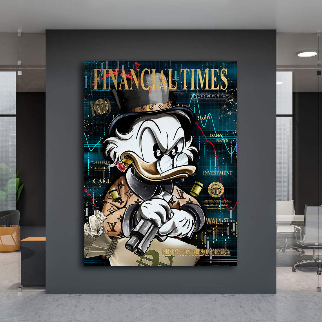 Blattgold Wandbild Dagobert Financial Times Pop Art Modern