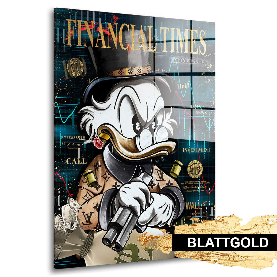 Blattgold Wandbild Dagobert Financial Times Pop Art Modern