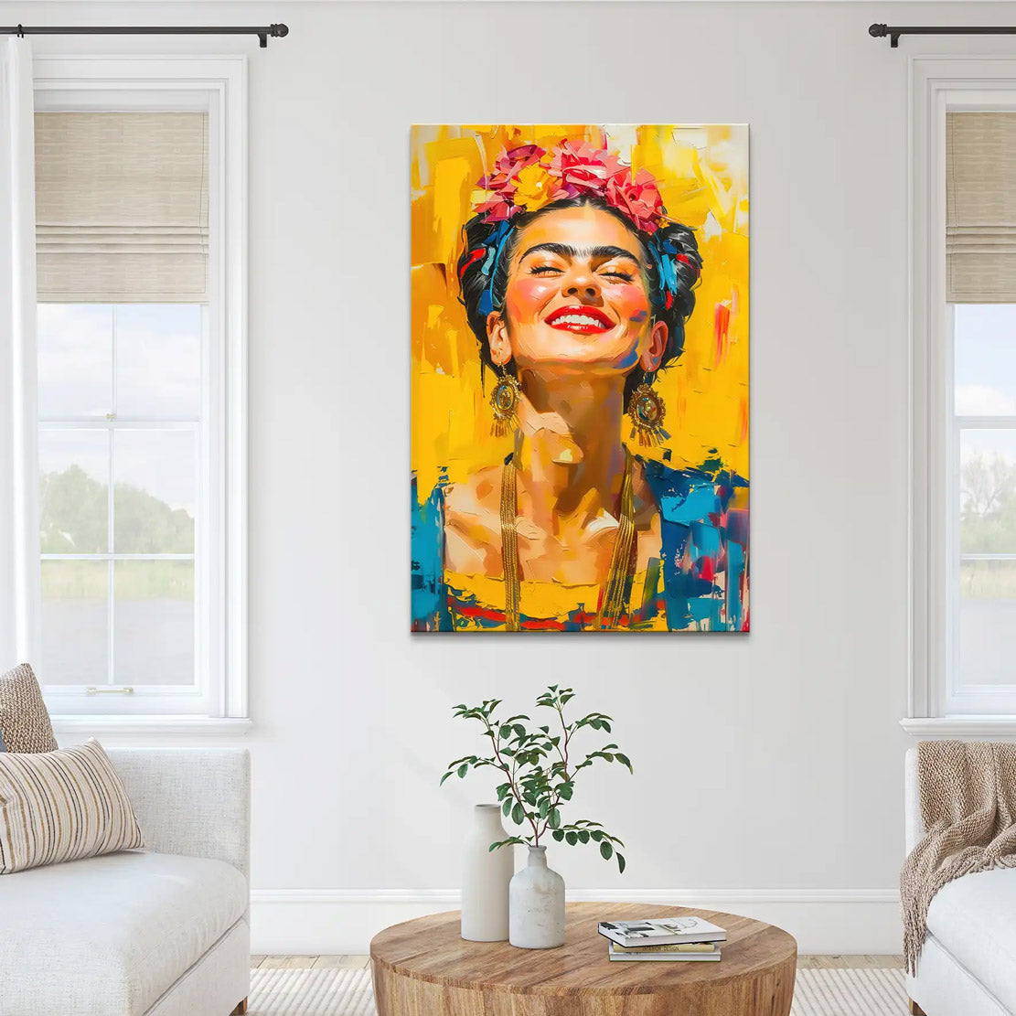 Wandbild Lachende Frida Kahlo