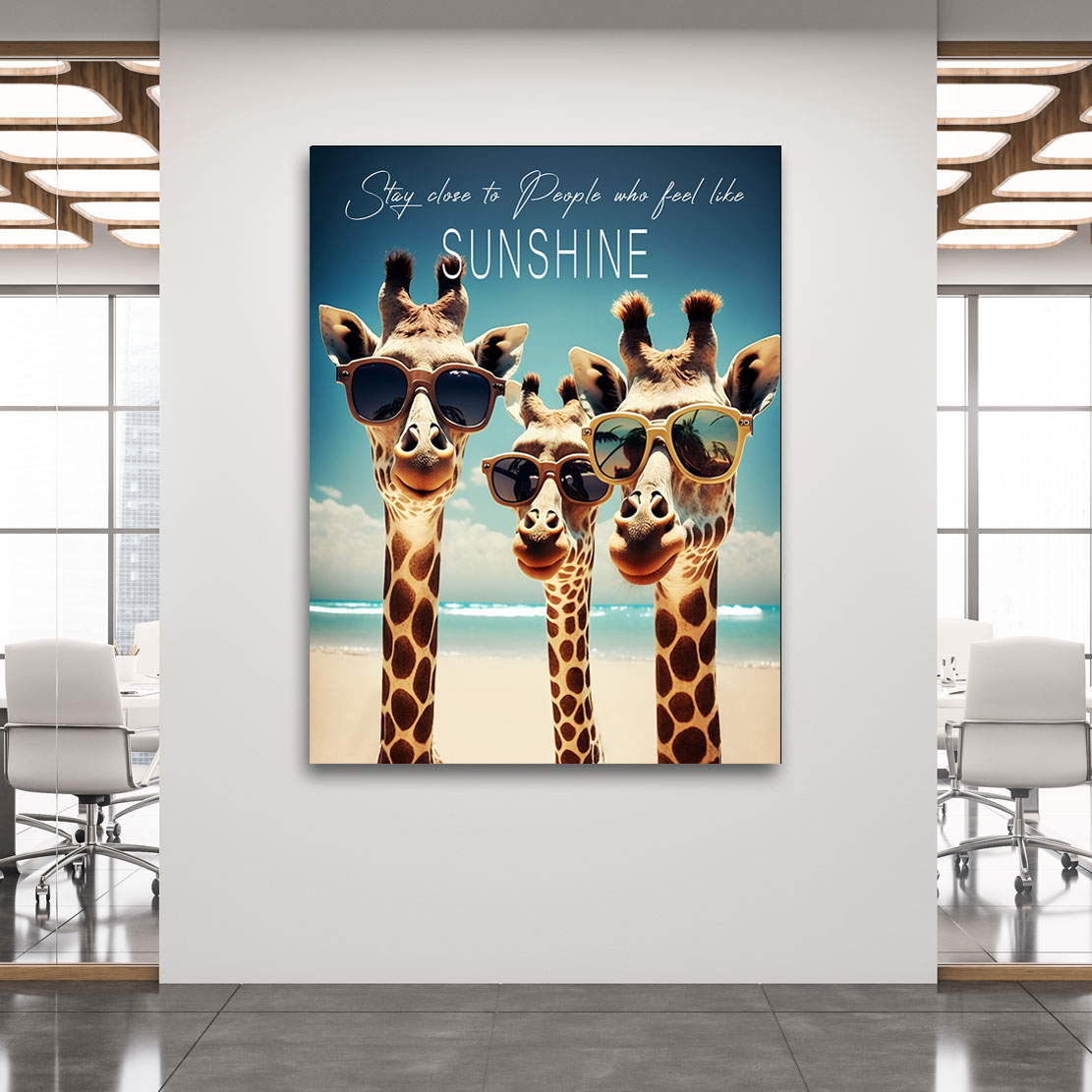 Motivations Leinwandbild Die drei Giraffen Sunshine
