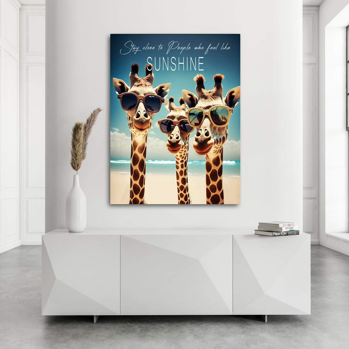 Motivations Leinwandbild Die drei Giraffen Sunshine