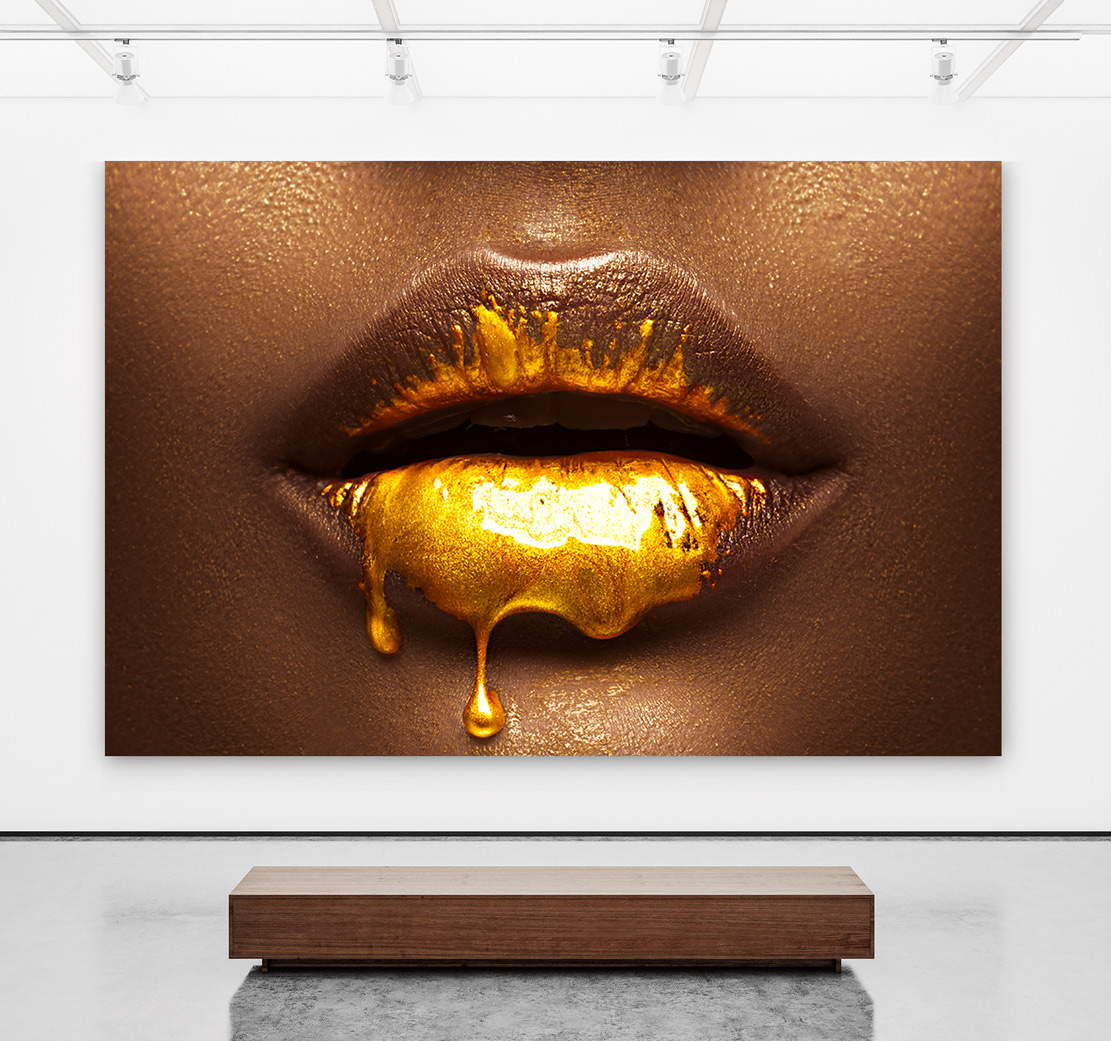 Wandbild Leinwandbild golden Lips