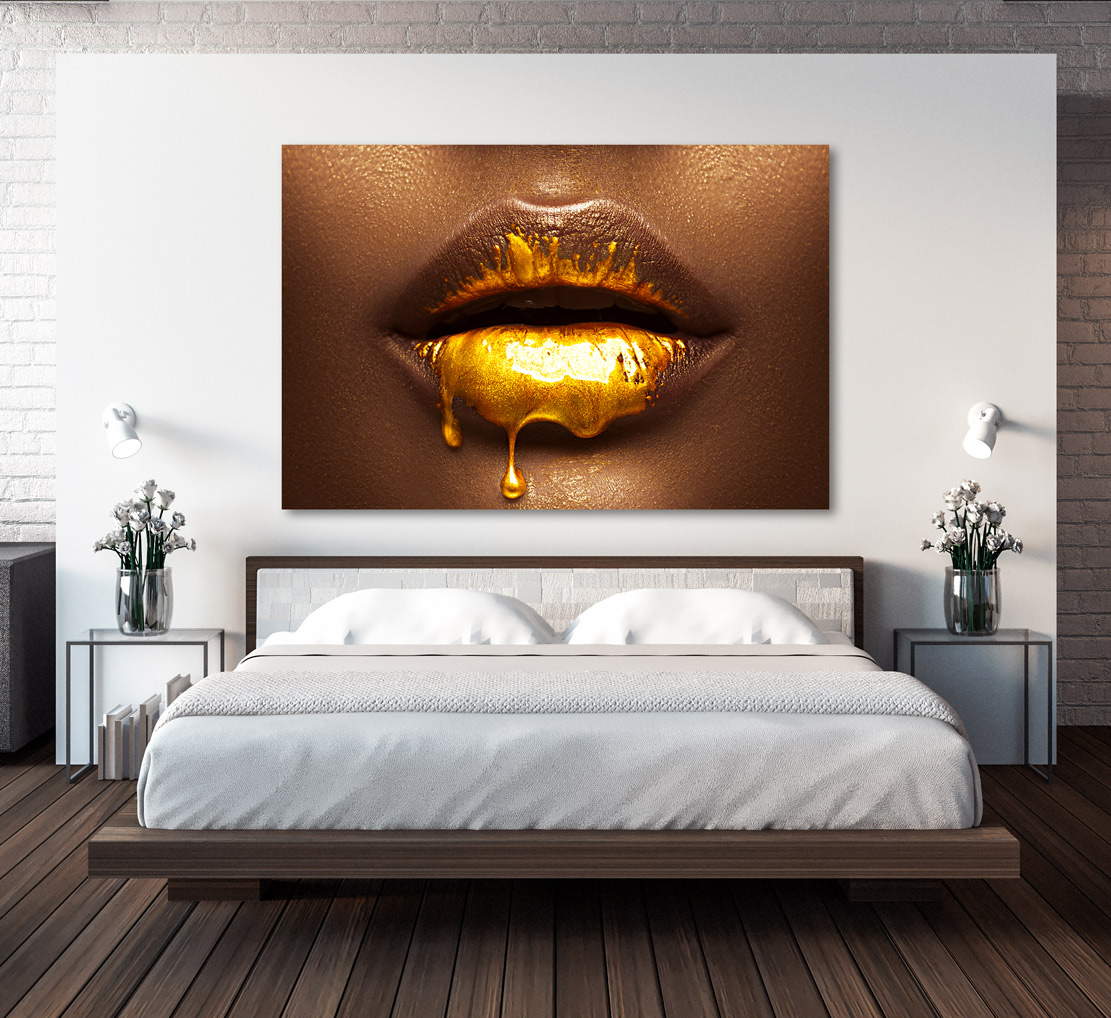 Wandbild Leinwandbild golden Lips