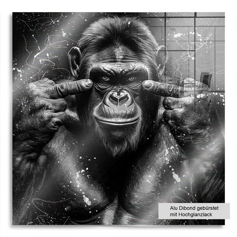 Tier Wandbild Gorilla Abstrakt zeigt Mittelfinger Black Style