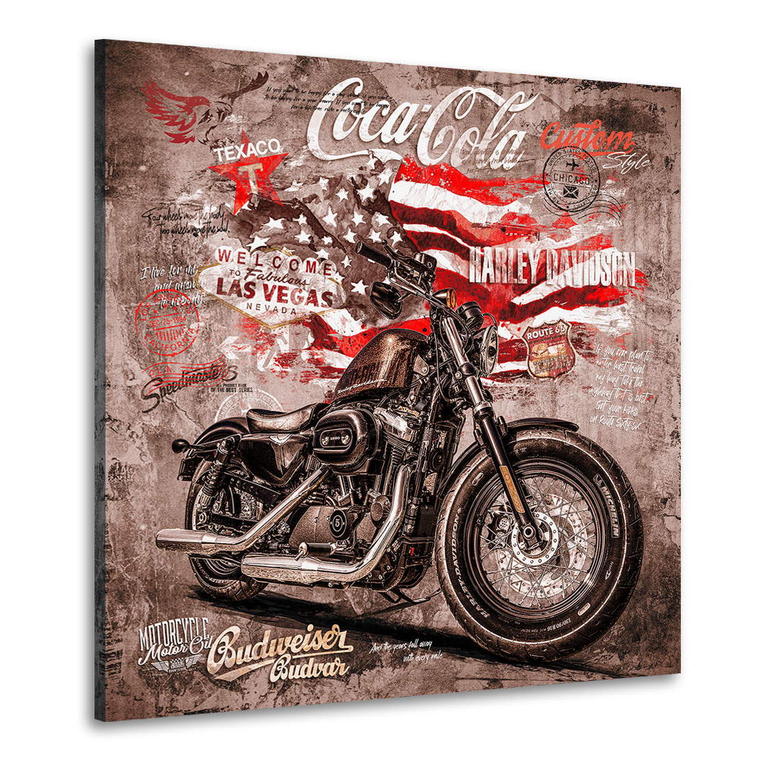 Wandbild Leinwandbild Harley Davidson Old School Vintage Style