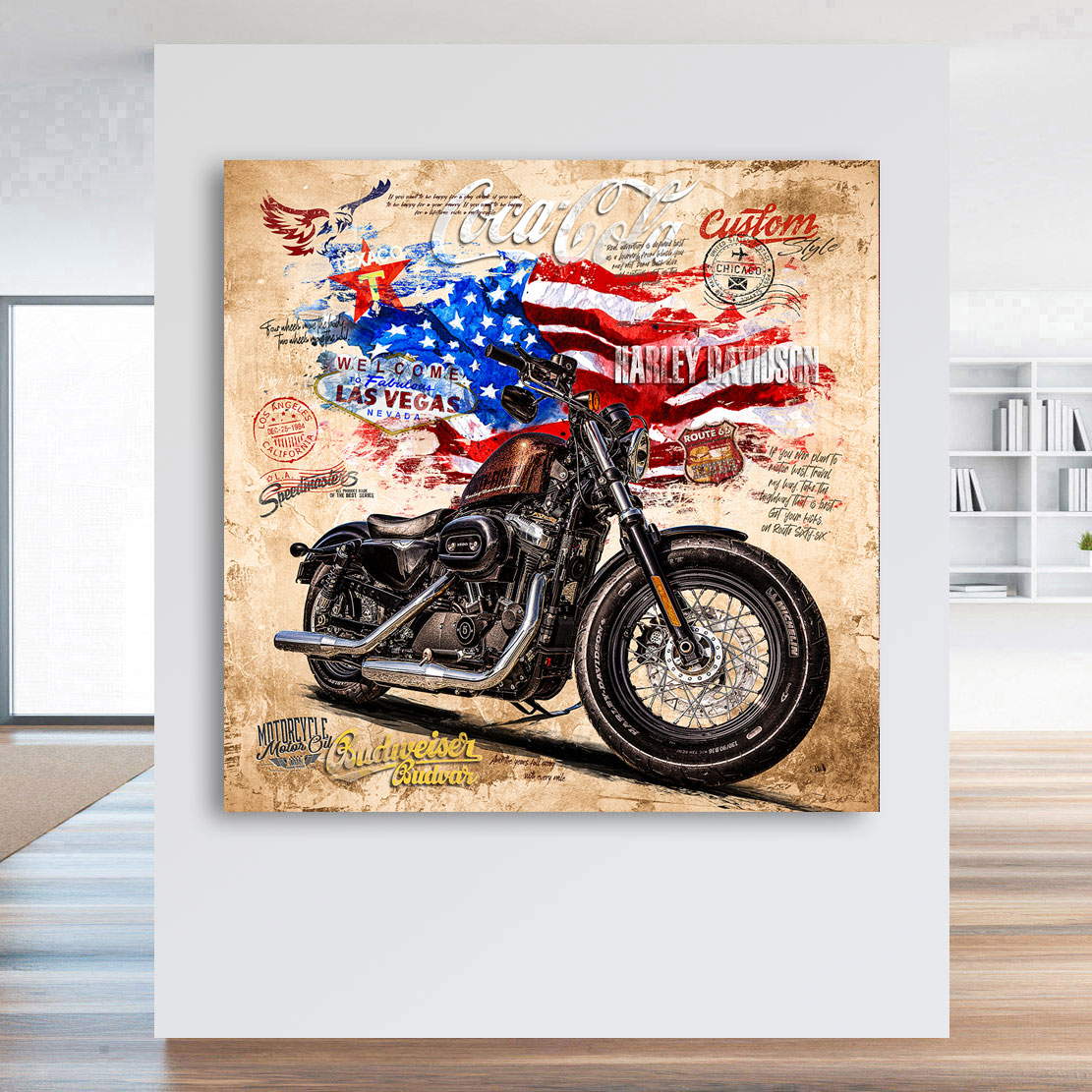 Wandbild Leinwandbild Harley Davidson Old School Retro Style