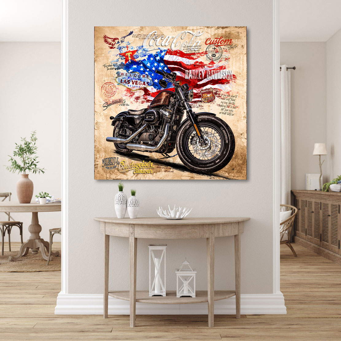 Wandbild Leinwandbild Harley Davidson Old School Retro Style