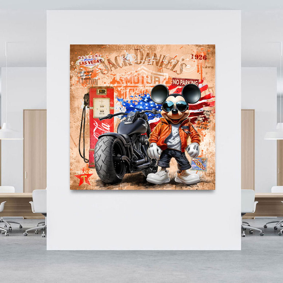 Pop Art Wandbild Micky Harley Route 66 Retro Style