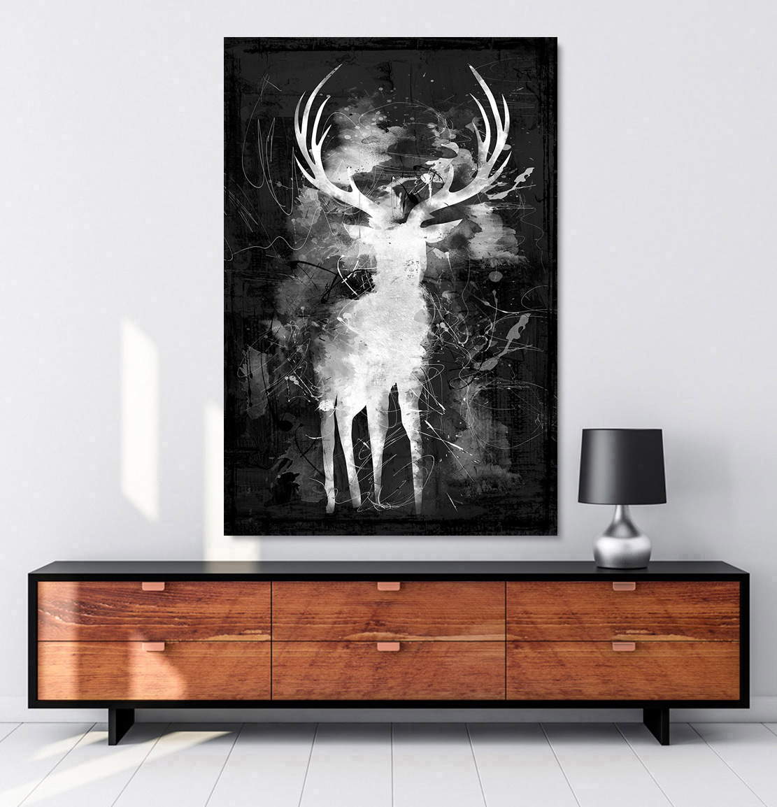 Wandbild Leinwandbild Hirsch Abstrakt Black