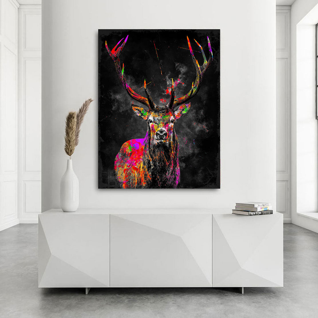Wandbild Leinwandbild Hirsch Pop Art Color