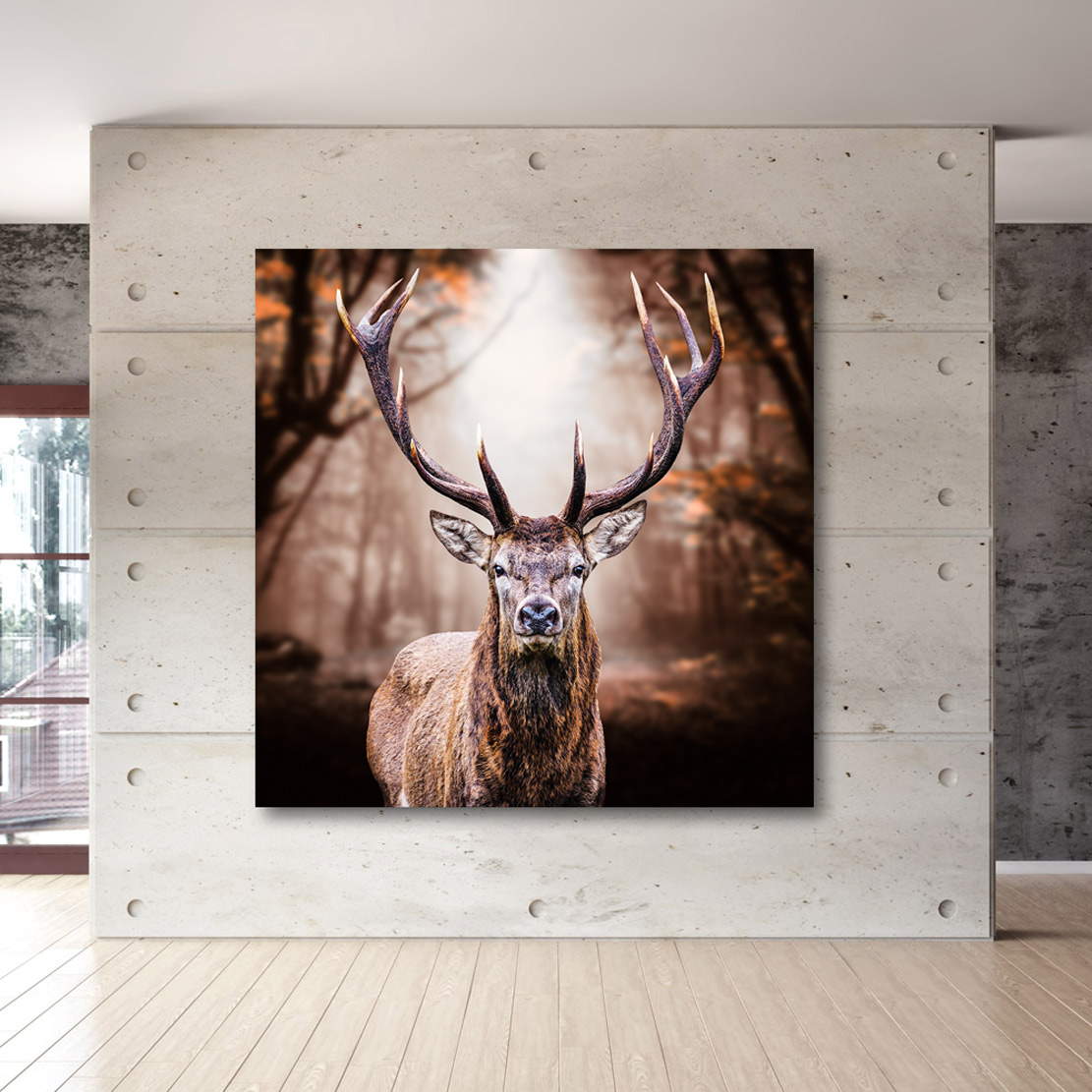 Wandbild Leinwandbild Hirsch im Herbst Stil