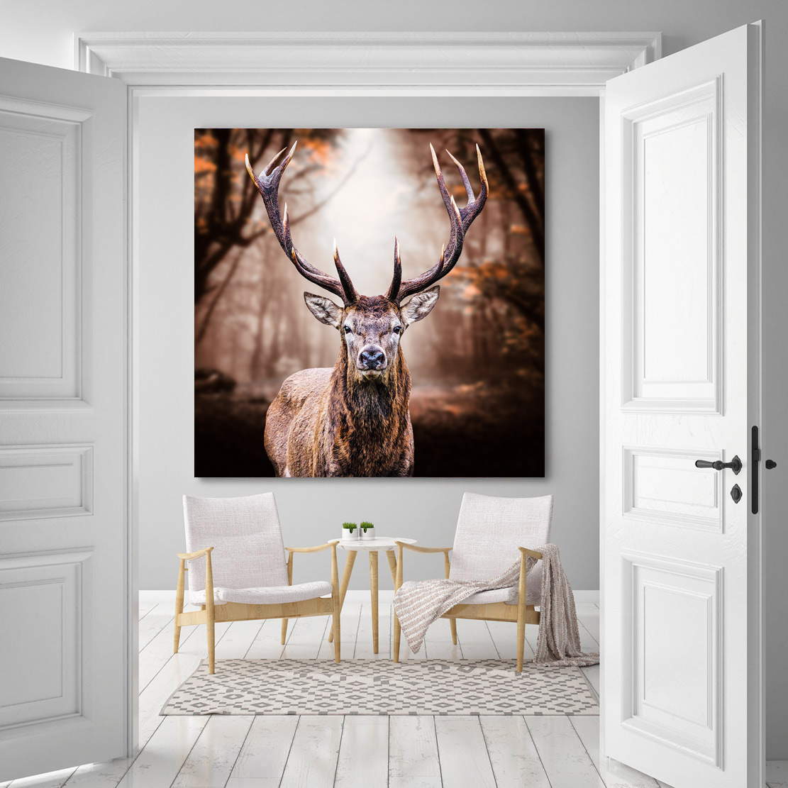 Wandbild Leinwandbild Hirsch im Herbst Stil