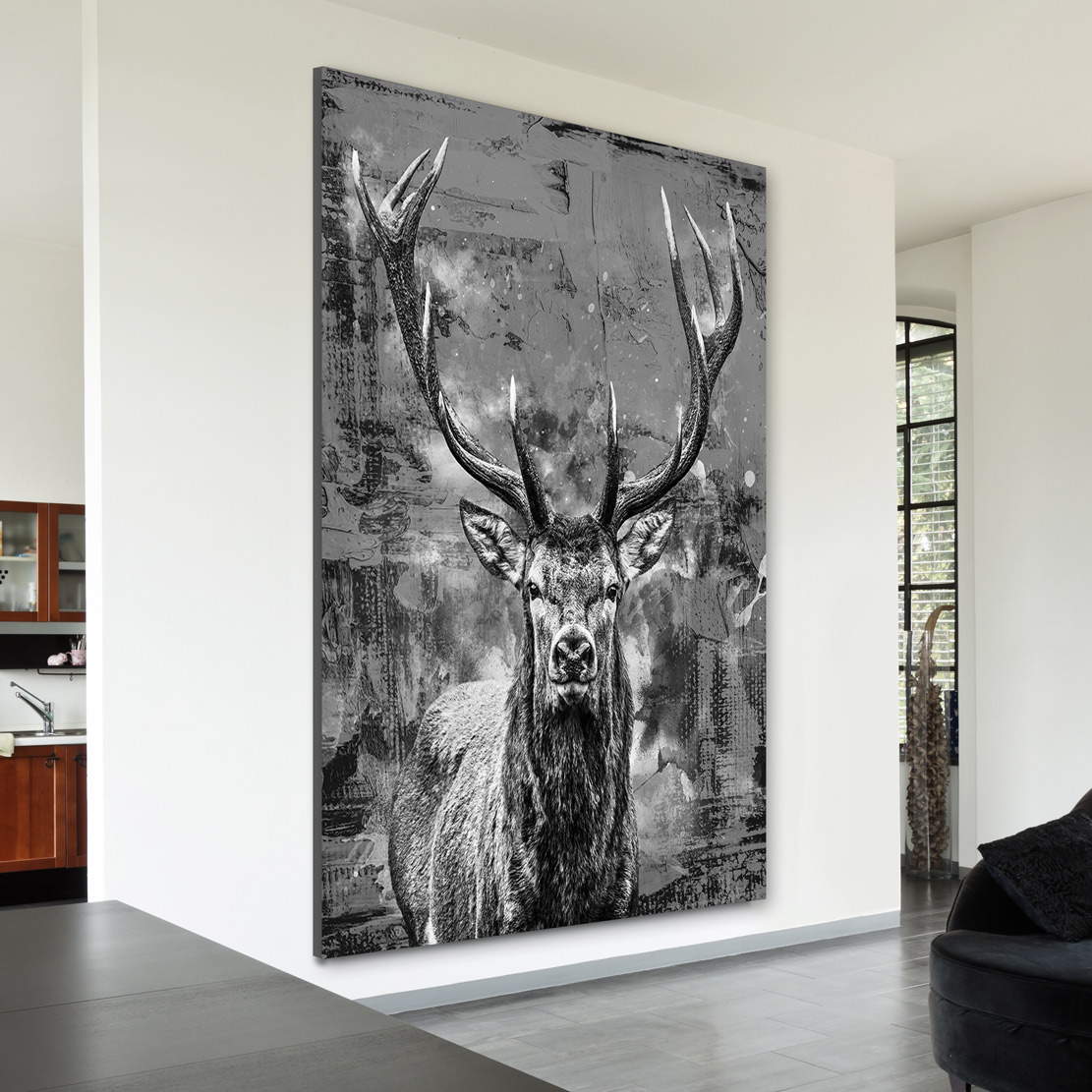 Wandbild Leinwandbild Hirsch Abstrakt Grey