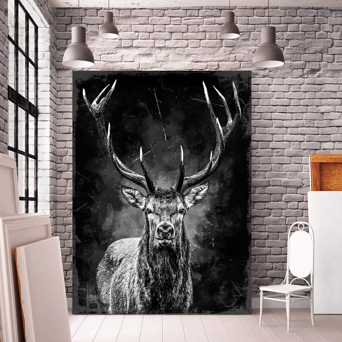 Wandbild Leinwandbild Hirsch Black Style