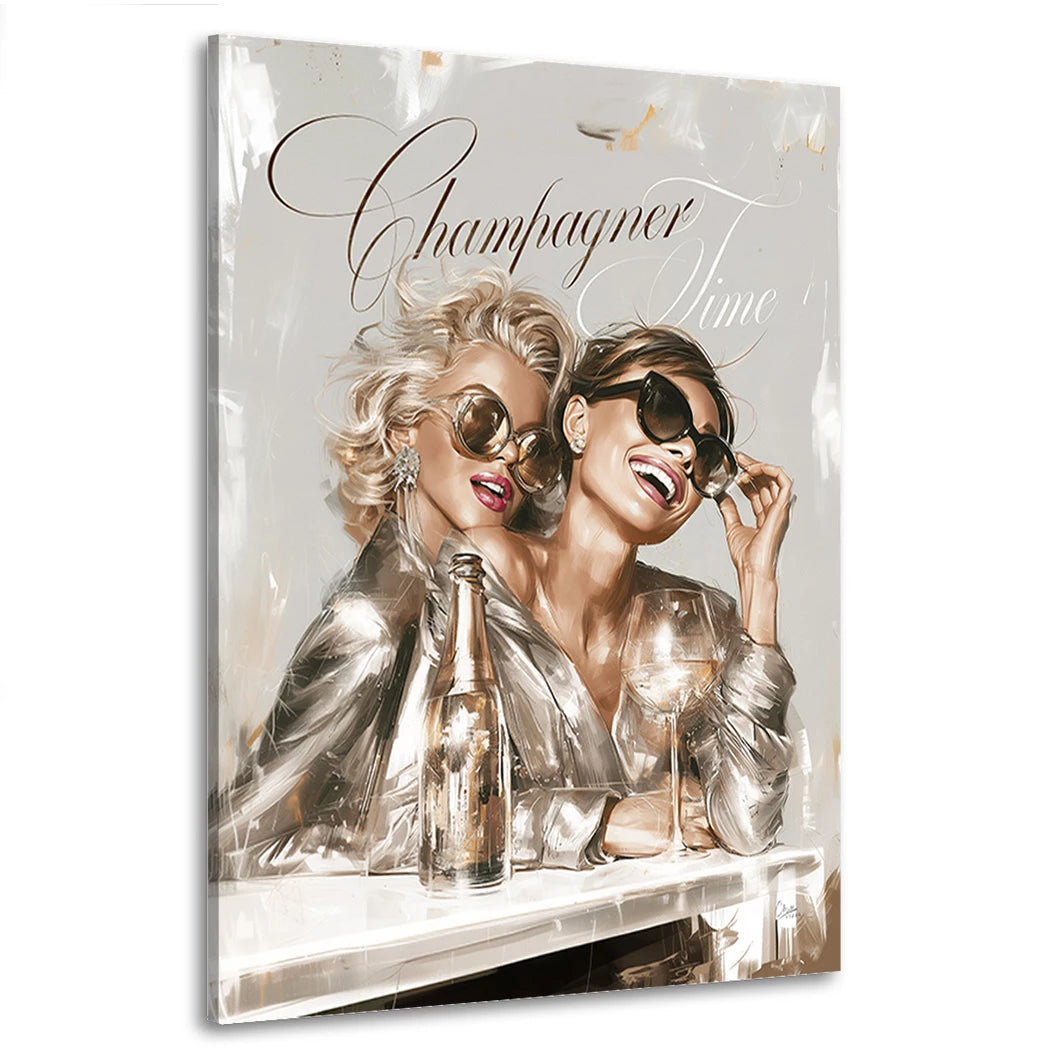 Audrey Hepburn und Marilyn Monroe Champagner Wandbild