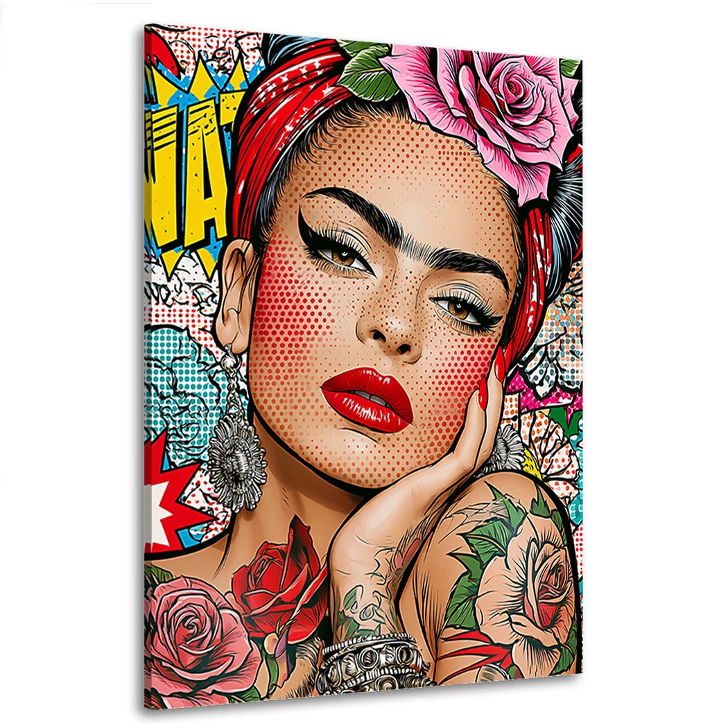 Frida Kahlo Comic Rose Wandbild