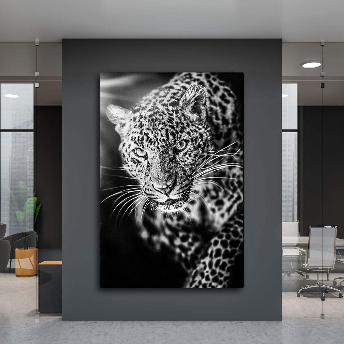 Wandbild Leinwandbild Leopard Sunset Black and White