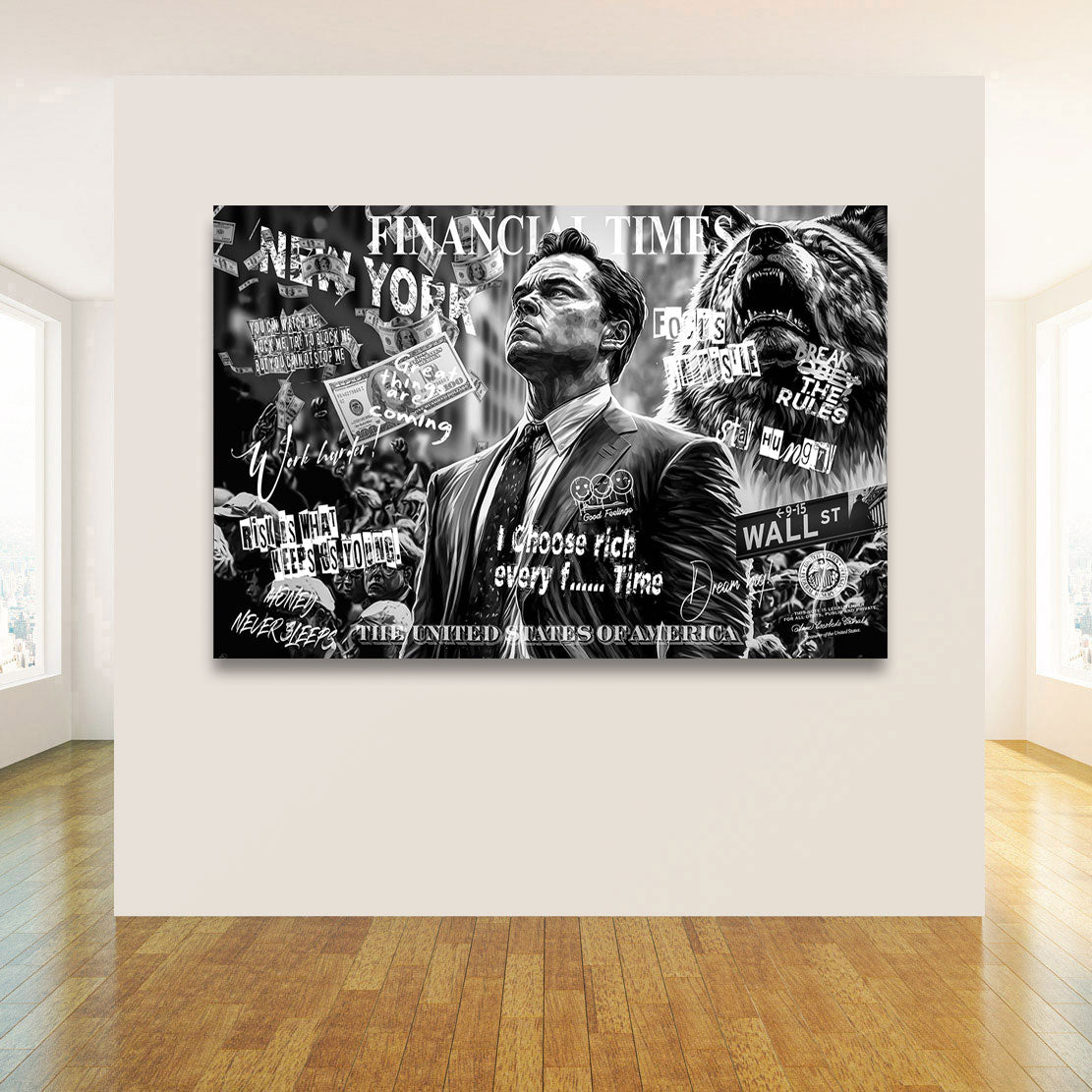 Motivations Leinwandbild Wallstreet Wolf Black Style