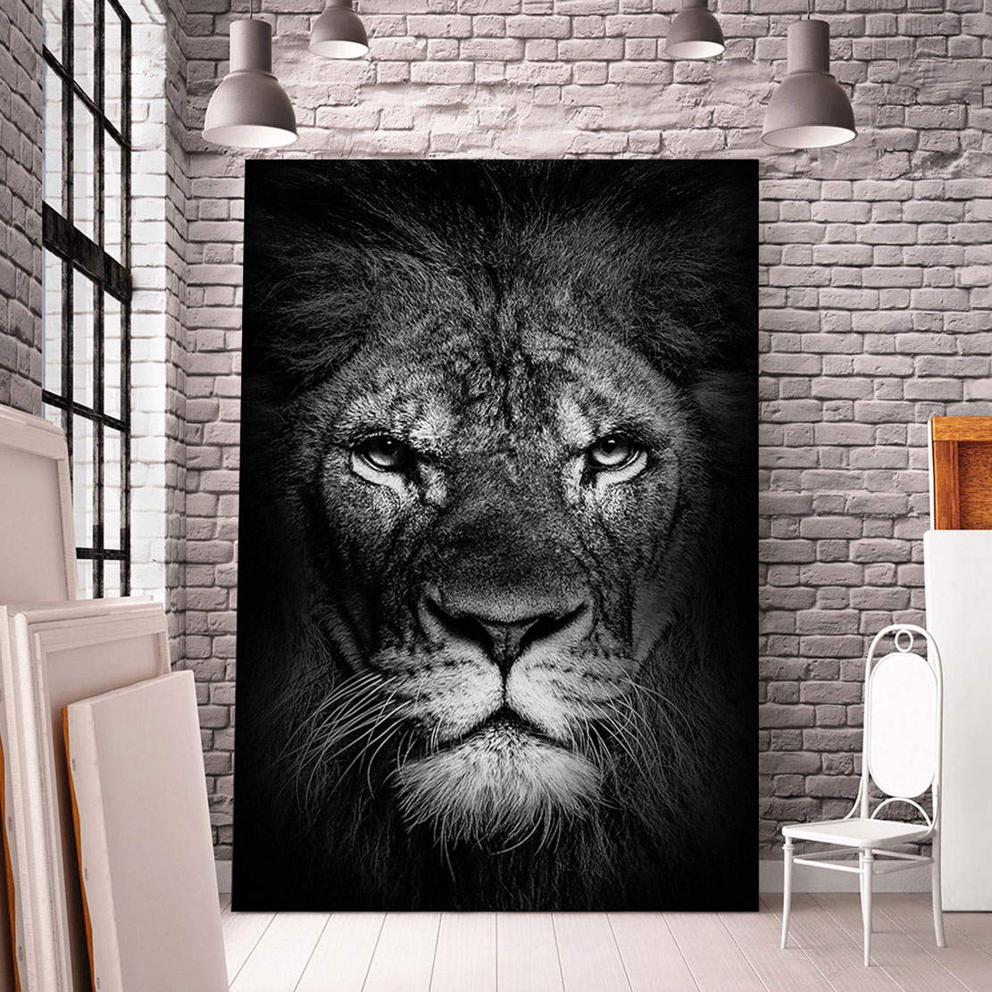 Wandbild Leinwandbild Löwe Black Style