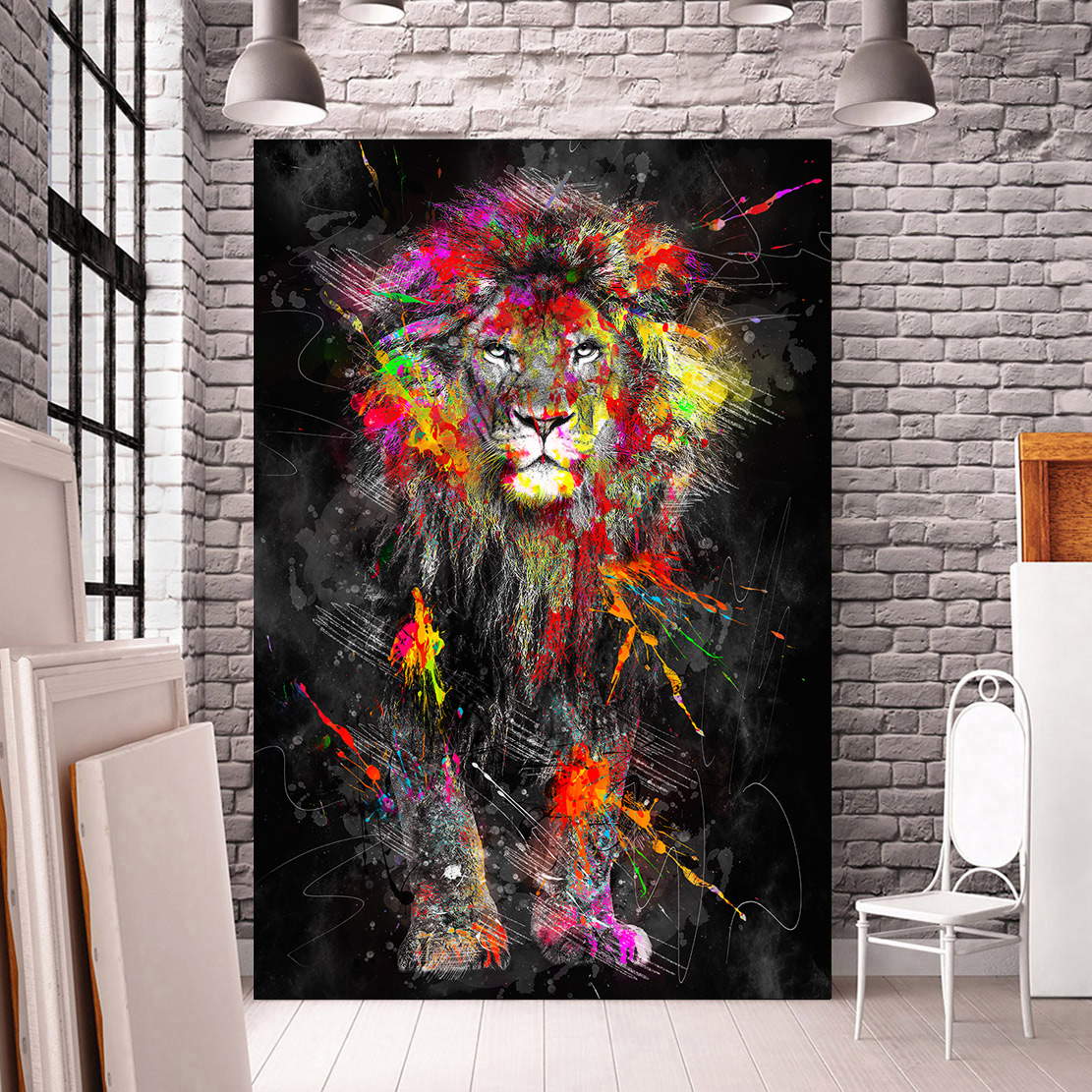 Wandbild Leinwandbild Löwe Paint Splatter