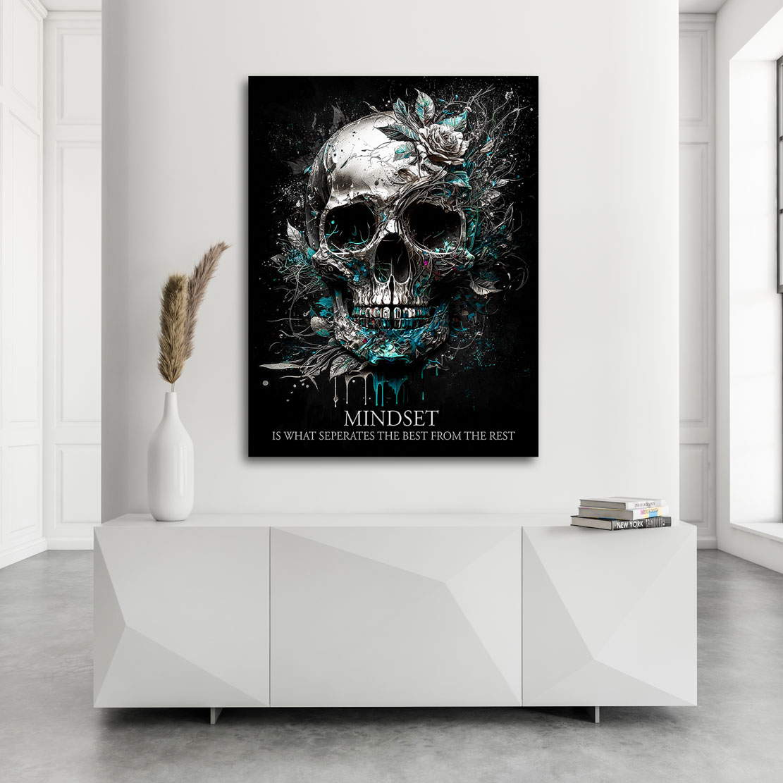Motivations Lifestyle Leinwandbild Mindset Totenkopf Silver