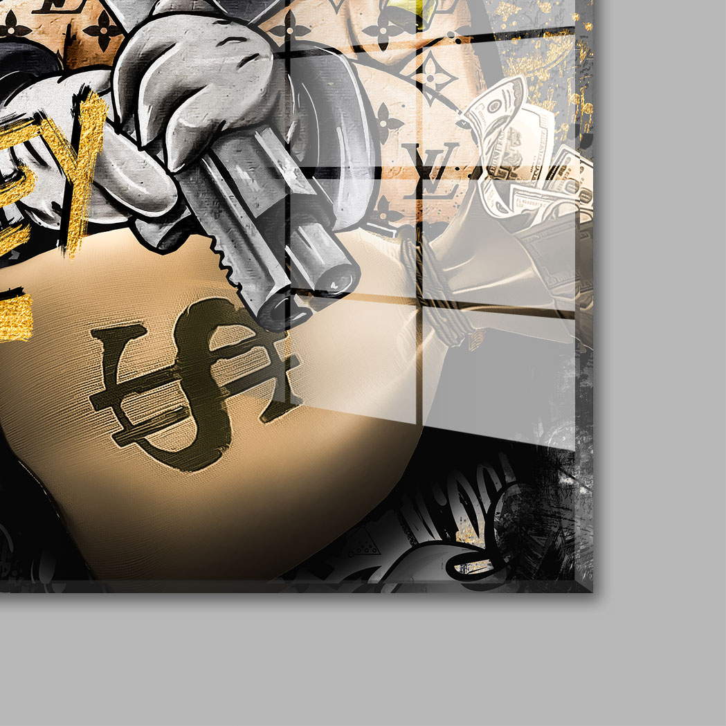 Blattgold Wandbild Money Duck Grafitti Style