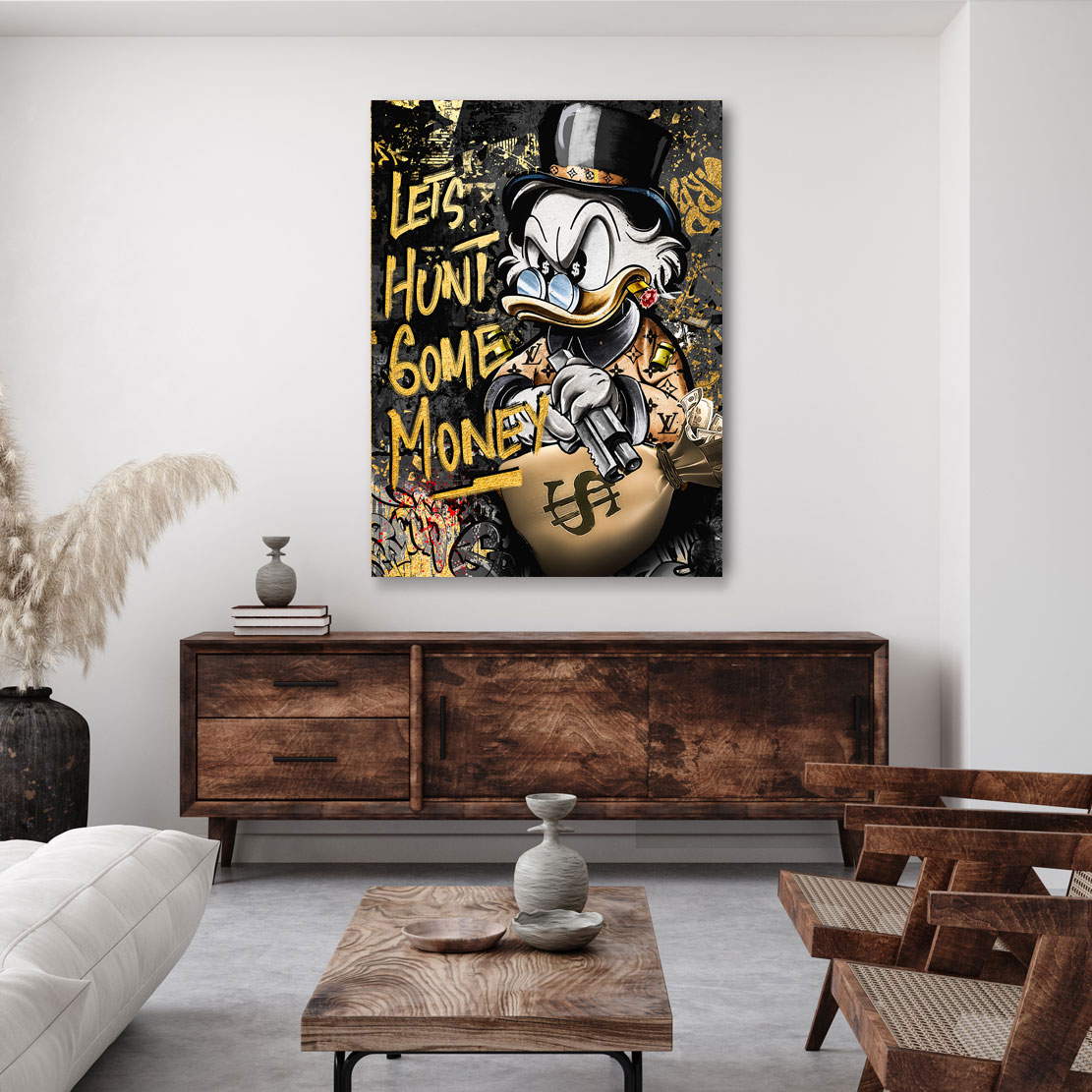 Blattgold Wandbild Money Duck Grafitti Style