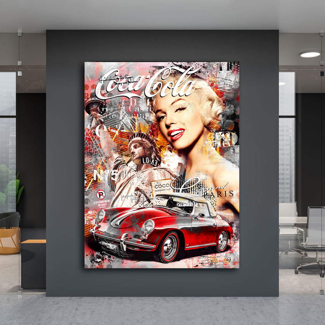Leinwandbild Marilyn Monroe Porsche Pop Art