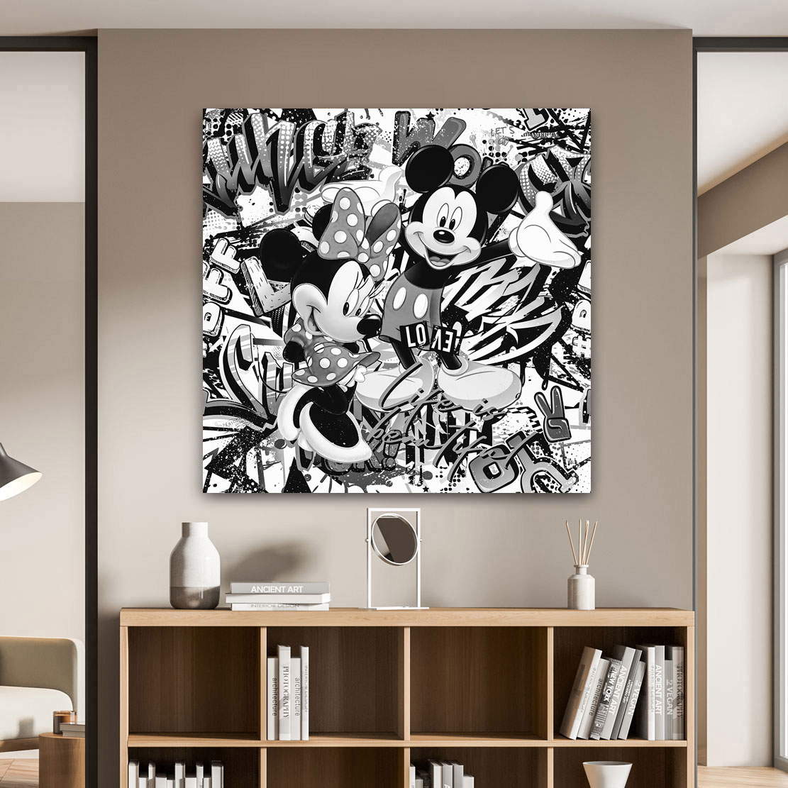 Leinwandbild Micky Graffiti Style Black and White