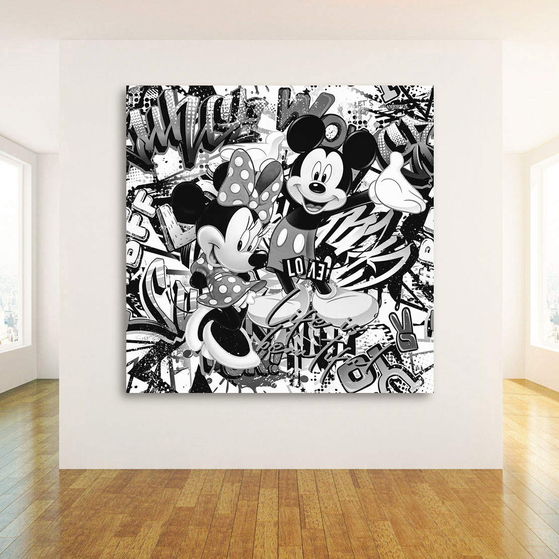 Leinwandbild Micky Graffiti Style Black and White