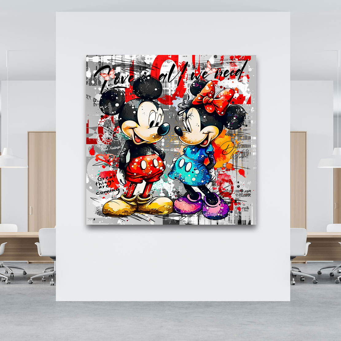 Pop Art Leinwandbild Minnie & Micky Love is all we need
