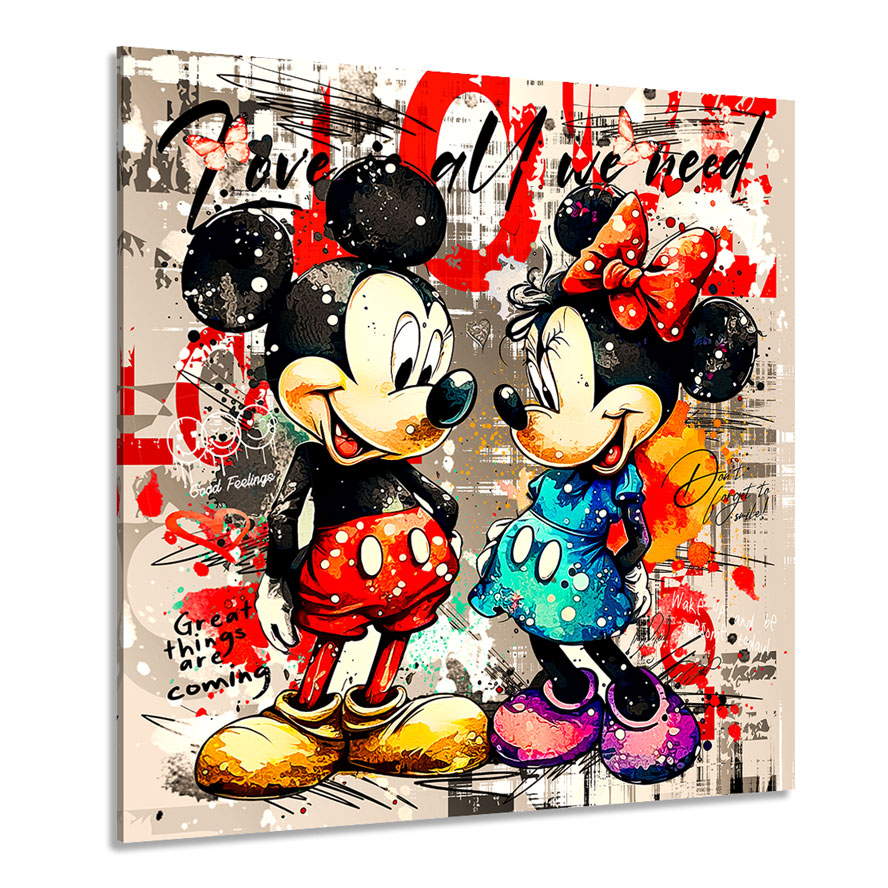 Pop Art Leinwandbild Minnie & Micky Love is all we need Retro