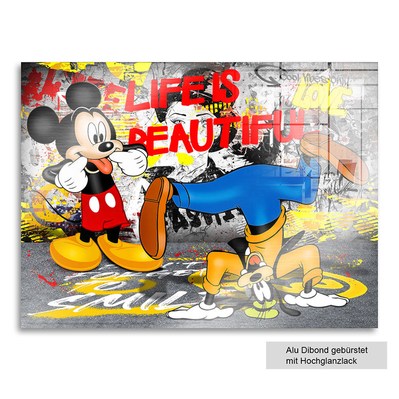 Modernes Pop Art Wandbild Micky & Goofy Life Is Beautiful