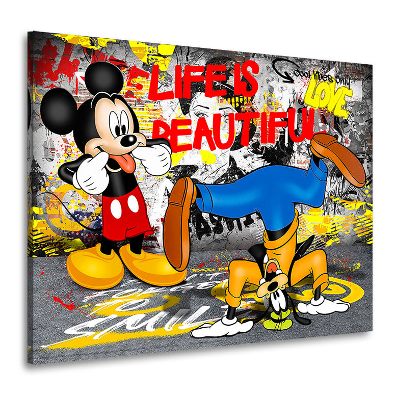 Modernes Pop Art Wandbild Micky & Goofy Life Is Beautiful