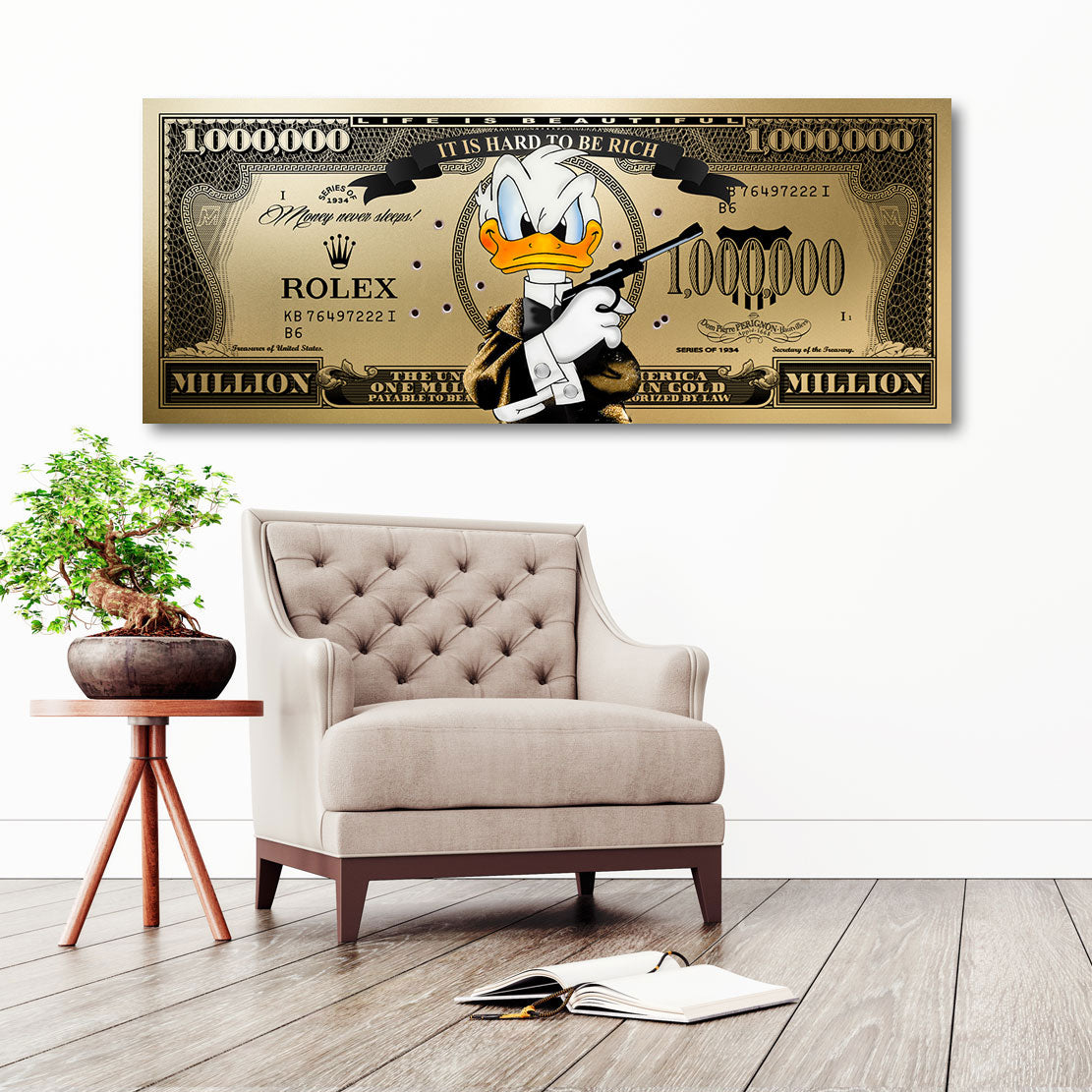 Wandbild Donald Duck Bond Dollar Gold Sytle