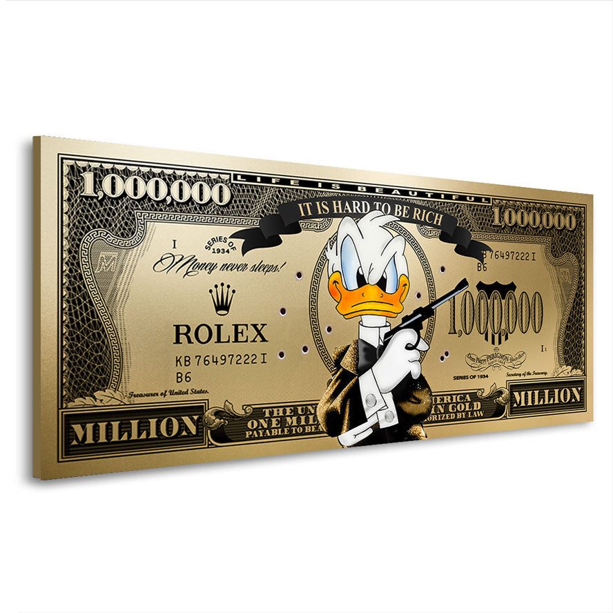 Wandbild Donald Duck Bond Dollar Gold Sytle
