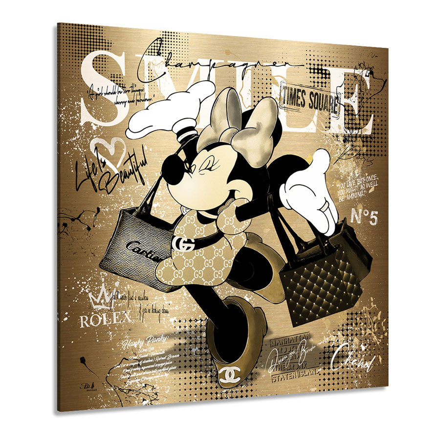 Pop Art Wandbild Minnie Smile Gold Style