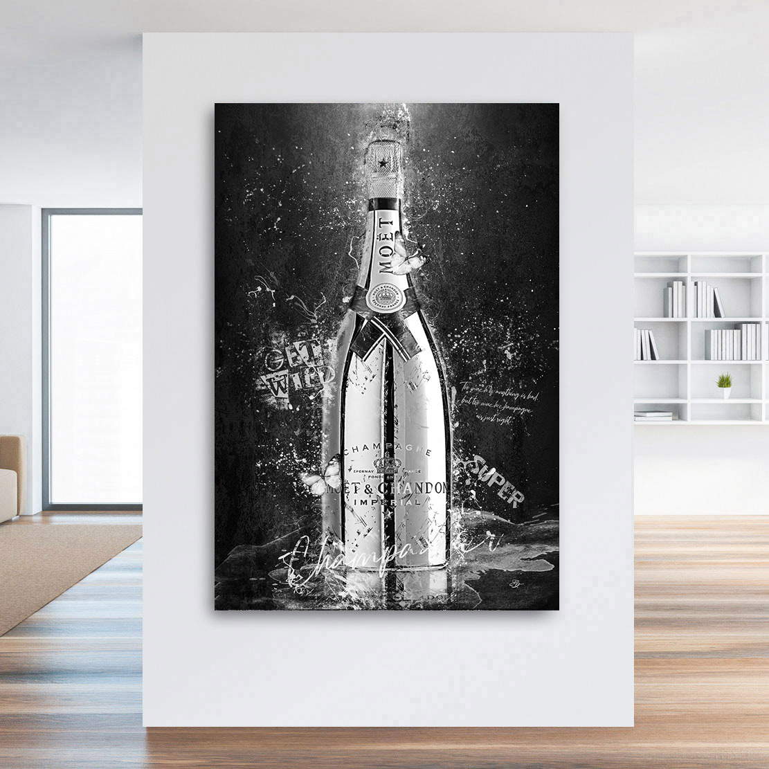 Leinwandbild Champagner Lifestyle Black & White