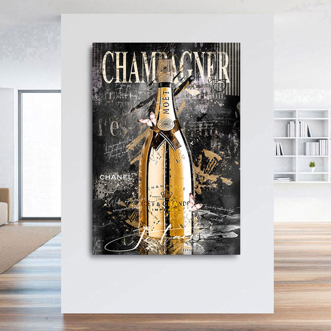 Wandbild Champagner Black Style