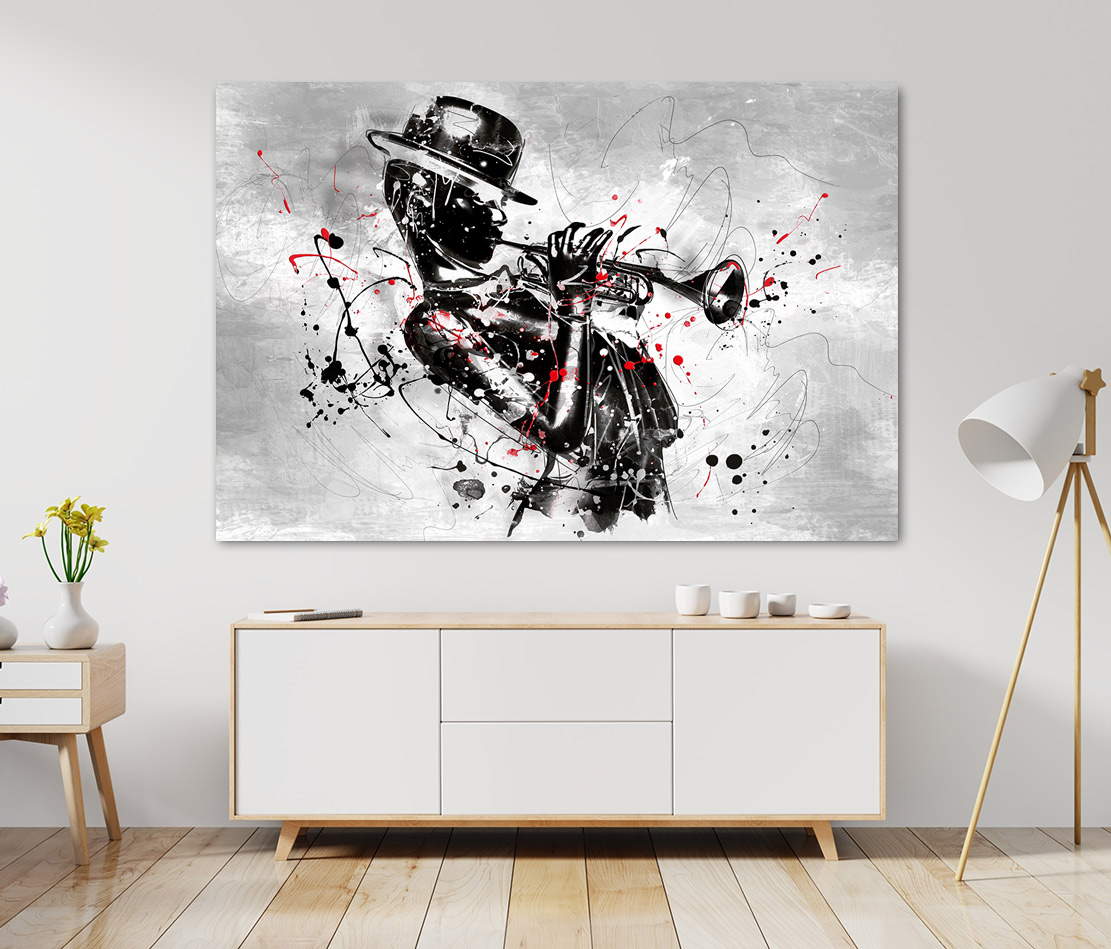 Wandbild Jazz Trompete black an white