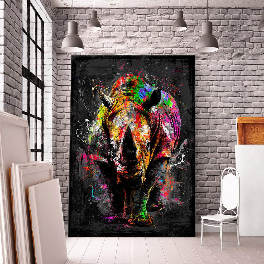 Wandbild Leinwandbild Nashorn PopArt Style