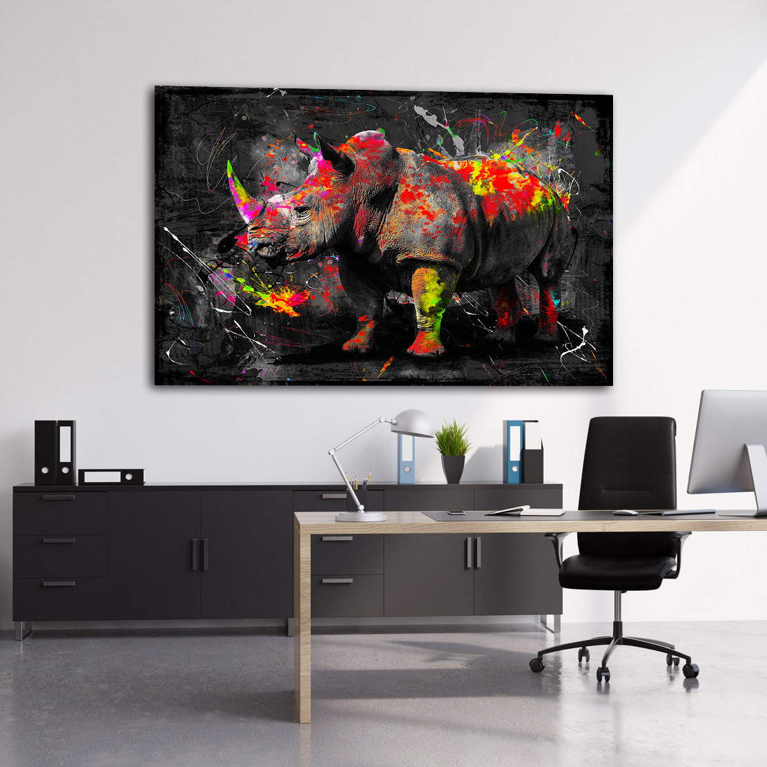 Wandbild Leinwandbild Nashorn Abstrakt Color