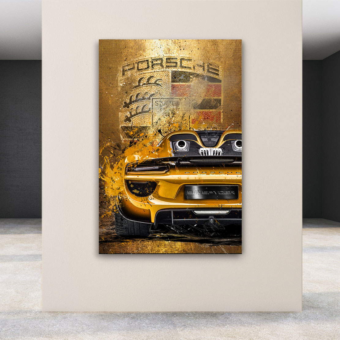 Auto Wandbild Leinwandbild Porsche Speedster 918 Gold Style
