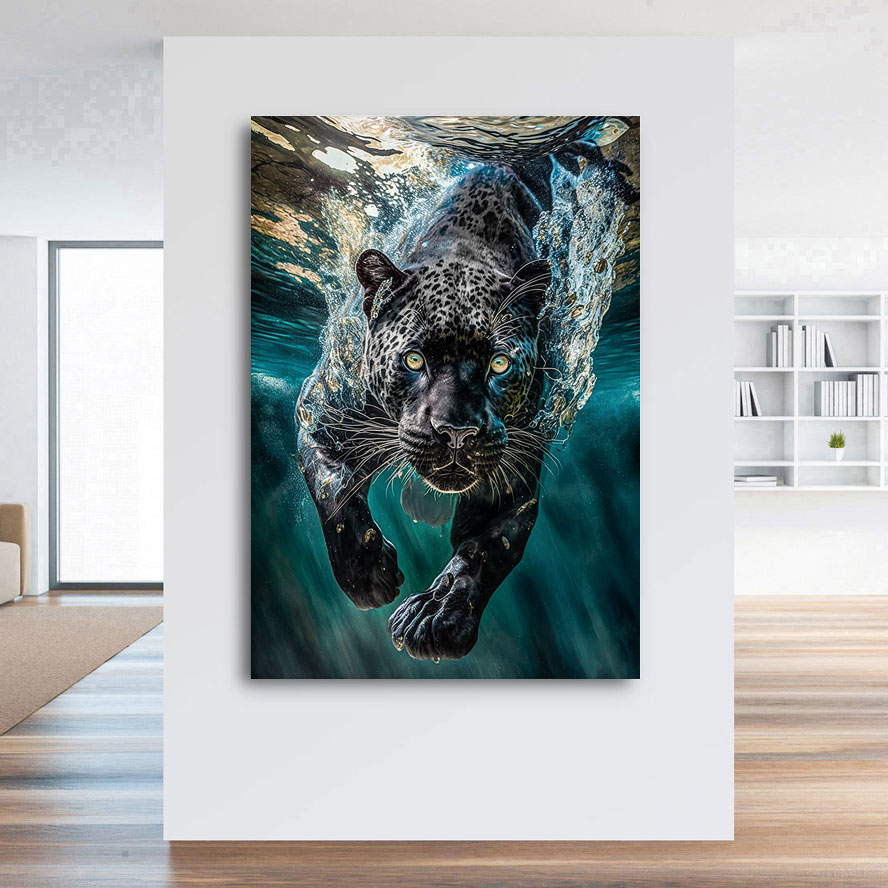 Leinwandbild Tauchender Panther