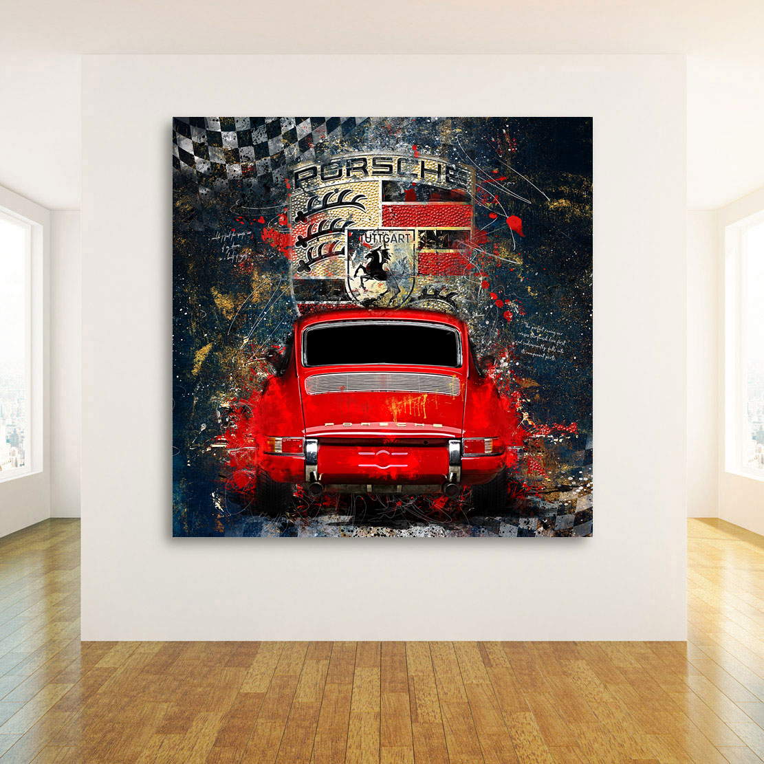 Auto Wandbild Leinwandbild Porsche 911 Abstrakt Gold Style