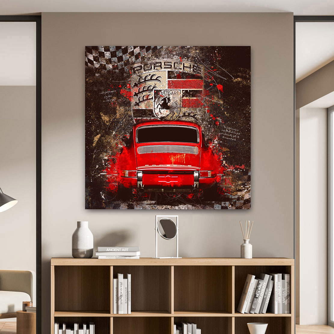 Auto Wandbild Leinwandbild Porsche 911 Abstrakt Vintage Style