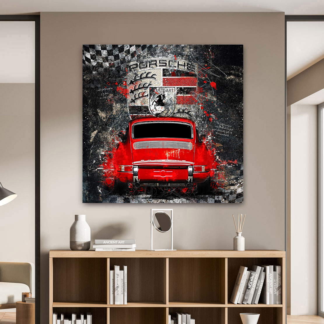 Auto Wandbild Leinwandbild Porsche 911 Abstrakt Silver Pop Art Style