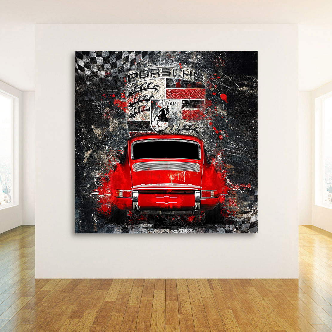 Auto Wandbild Leinwandbild Porsche 911 Abstrakt Silver Pop Art Style
