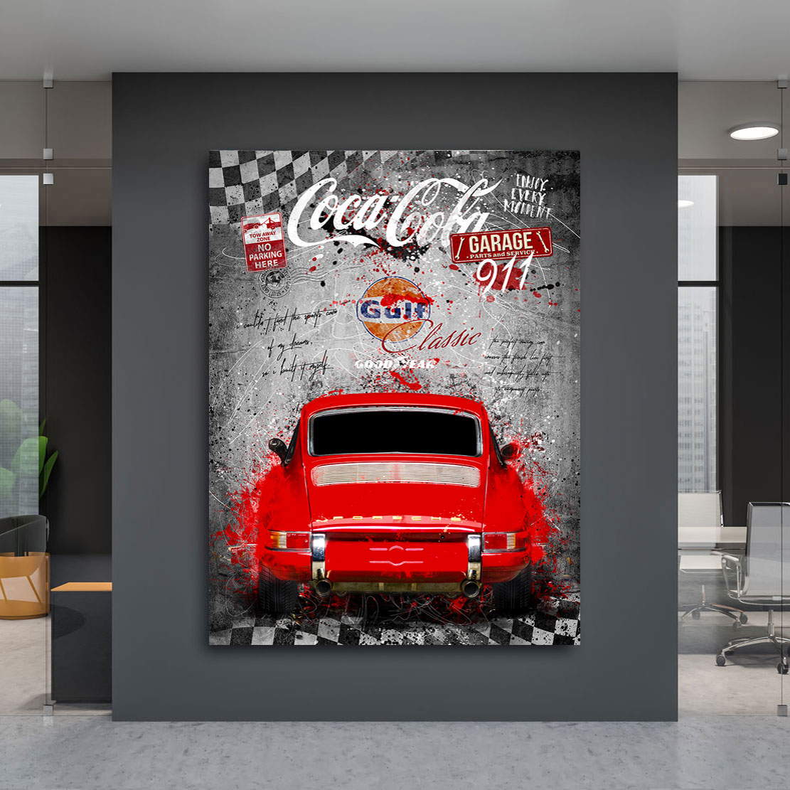 Auto Wandbild Leinwandbild Porsche 911 Classic Pop Art Black Style
